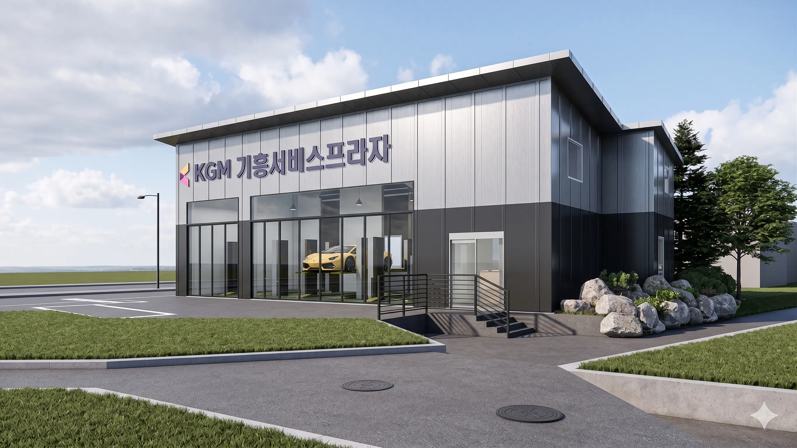 용인 기흥구 공세동 KG모빌리티 서비스센터 자동차 수리점 신축공사 건축설계 메인 투시도
